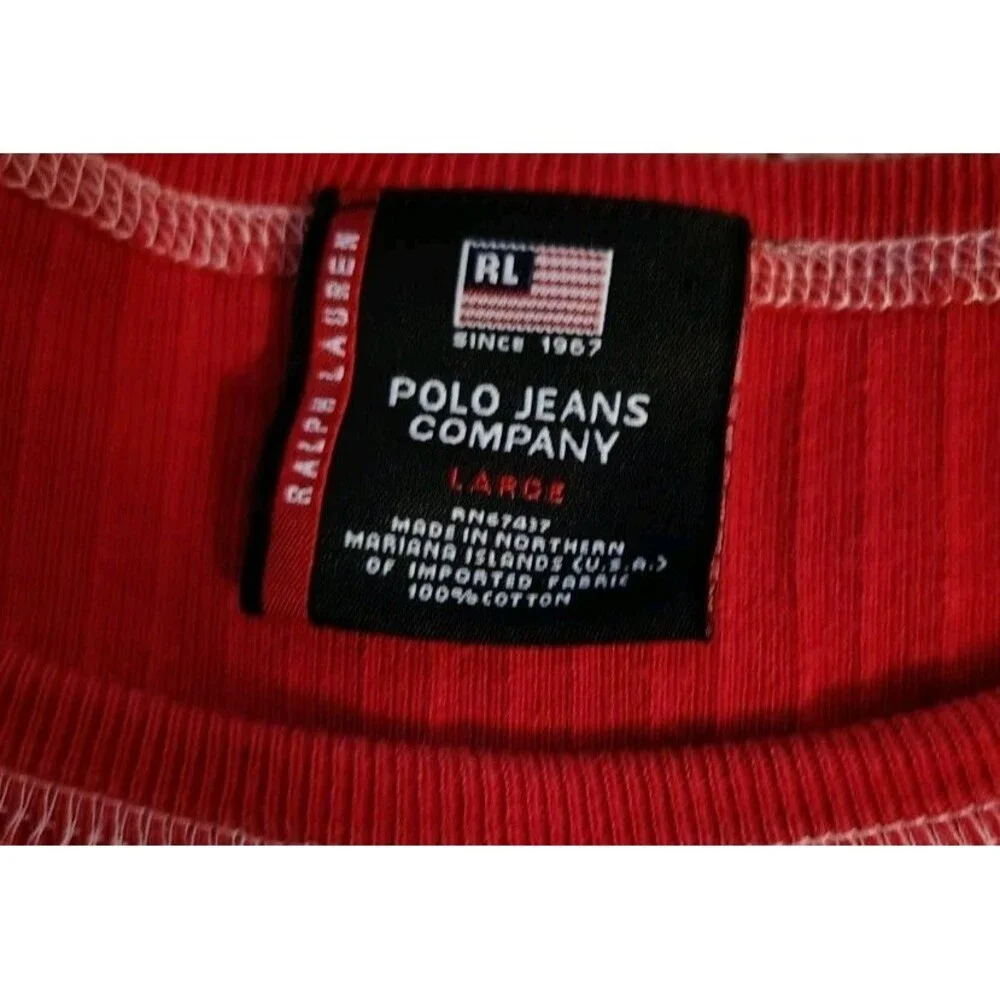 Polo Jean Company Ralph Lauren Shirt Size L Red Ribbed Logo Short Sleeve